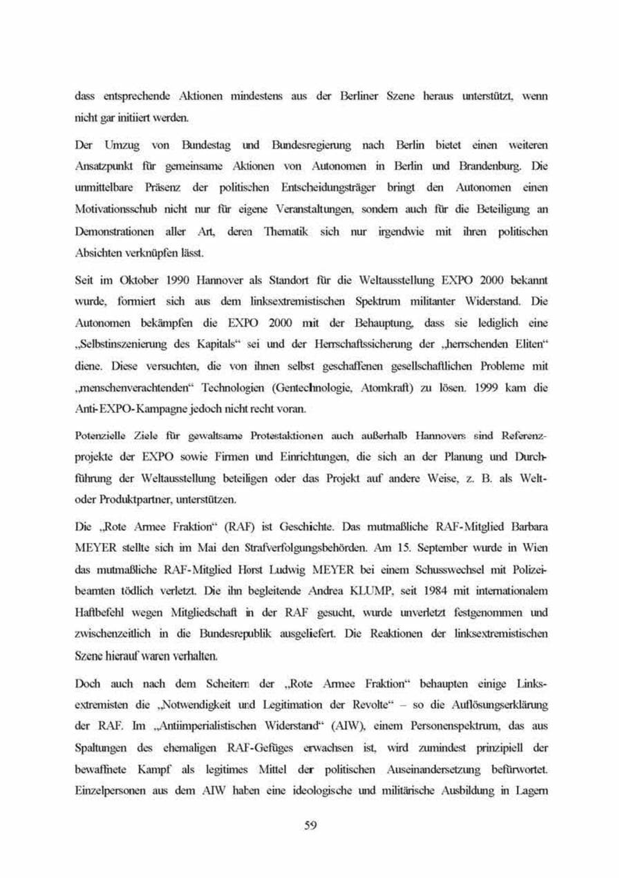 Seite 59 des Verfassungsschutzbericht 1999 Brandenburg