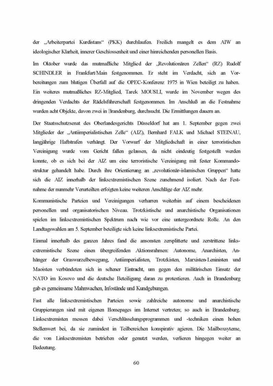 Seite 60 des Verfassungsschutzbericht 1999 Brandenburg