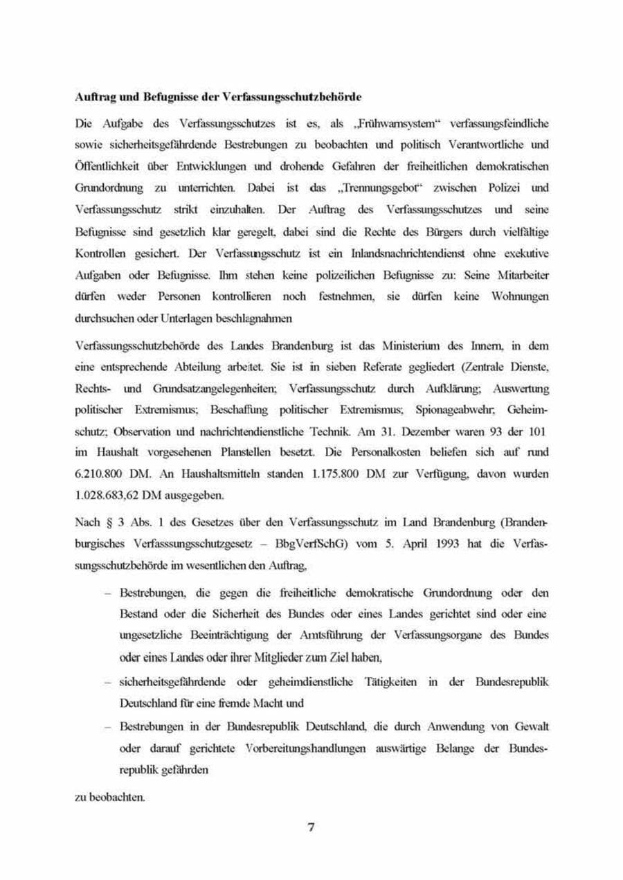 Seite 7 des Verfassungsschutzbericht 1999 Brandenburg
