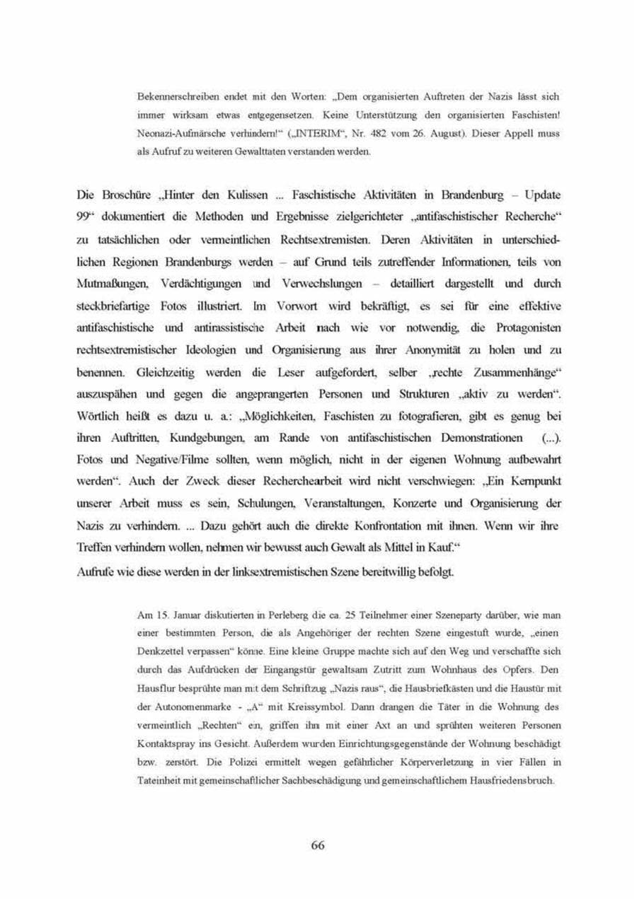Seite 66 des Verfassungsschutzbericht 1999 Brandenburg