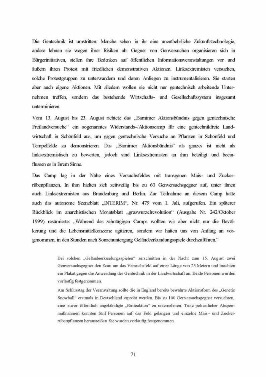 Seite 71 des Verfassungsschutzbericht 1999 Brandenburg