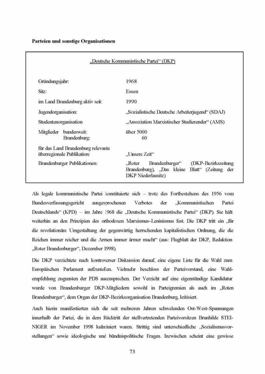 Seite 73 des Verfassungsschutzbericht 1999 Brandenburg