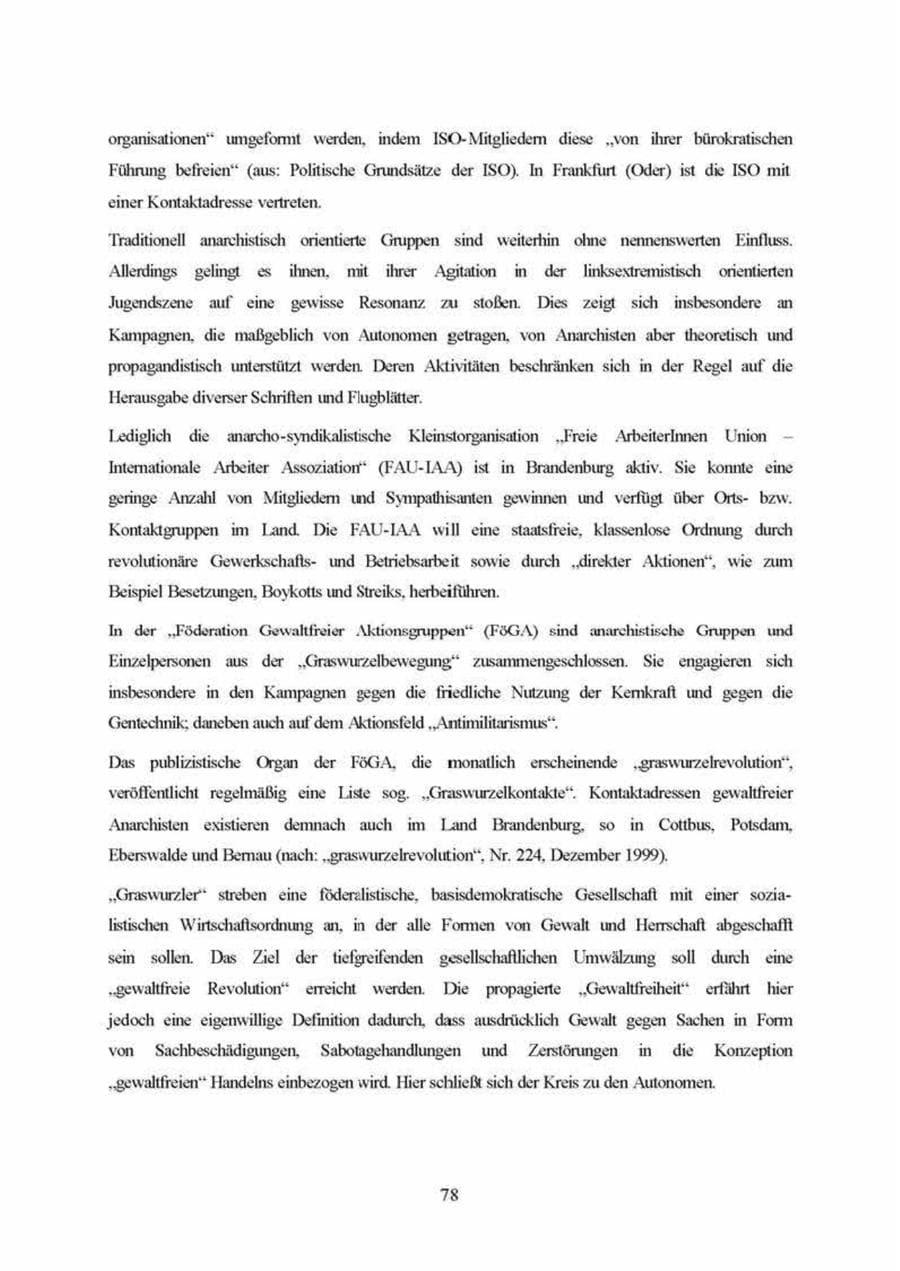 Seite 78 des Verfassungsschutzbericht 1999 Brandenburg