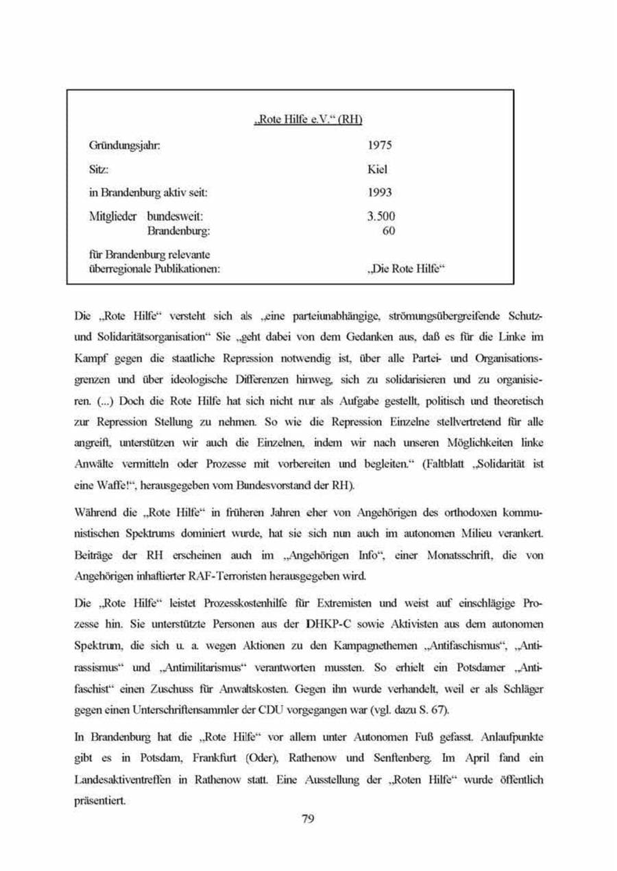 Seite 79 des Verfassungsschutzbericht 1999 Brandenburg