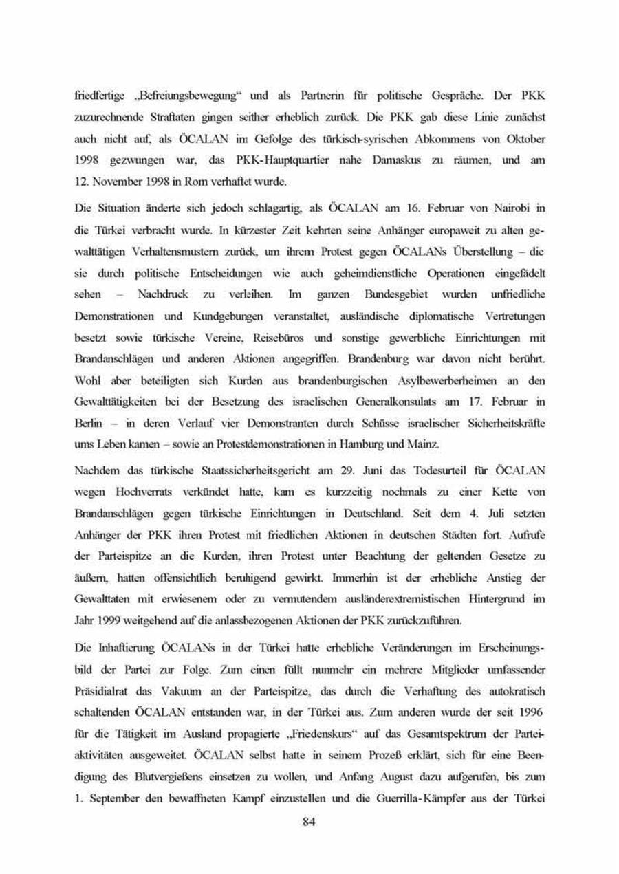 Seite 84 des Verfassungsschutzbericht 1999 Brandenburg