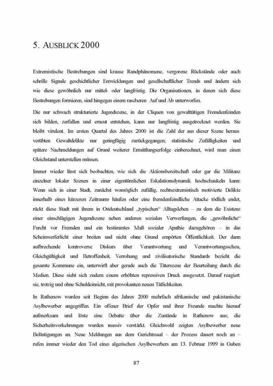 Seite 87 des Verfassungsschutzbericht 1999 Brandenburg