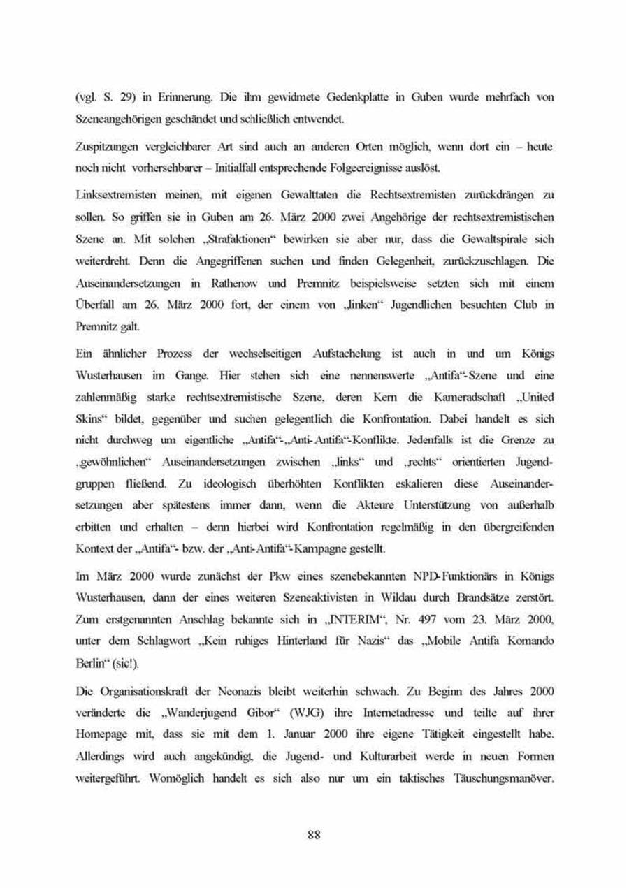 Seite 88 des Verfassungsschutzbericht 1999 Brandenburg