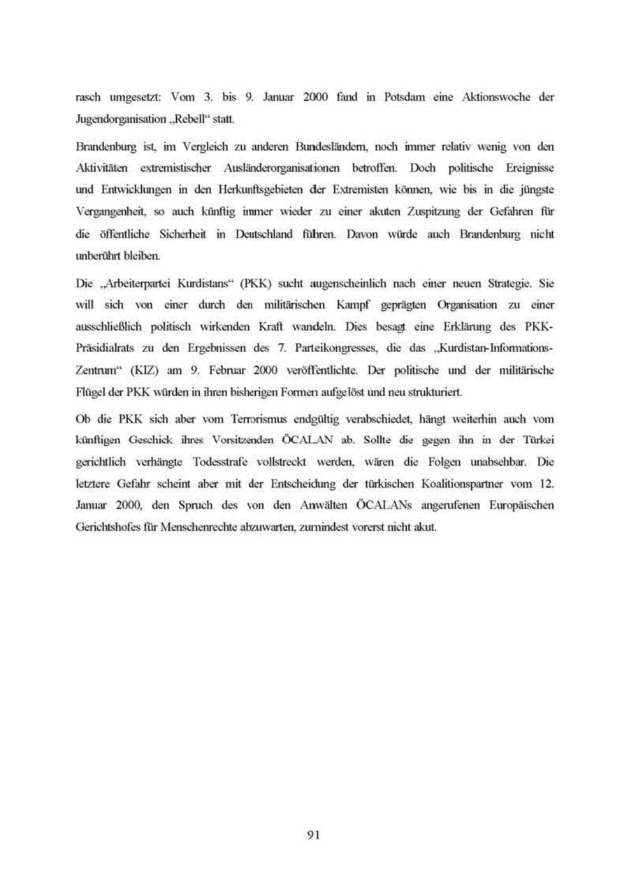 Seite 91 des Verfassungsschutzbericht 1999 Brandenburg