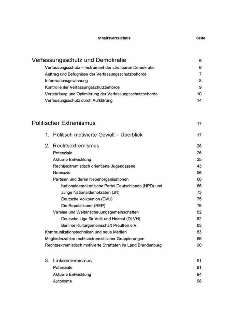 Seite 4 des Verfassungsschutzbericht 2000 Brandenburg