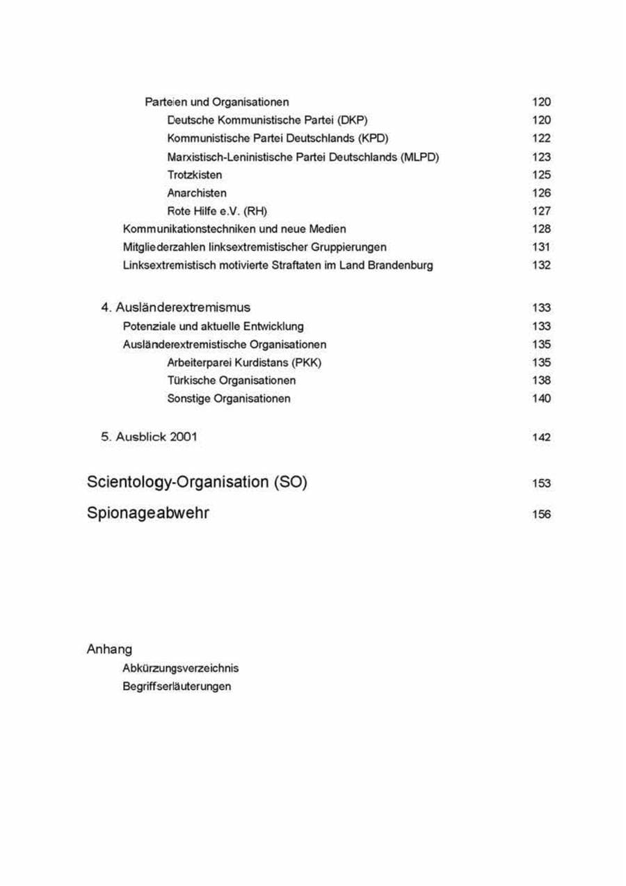 Seite 5 des Verfassungsschutzbericht 2000 Brandenburg