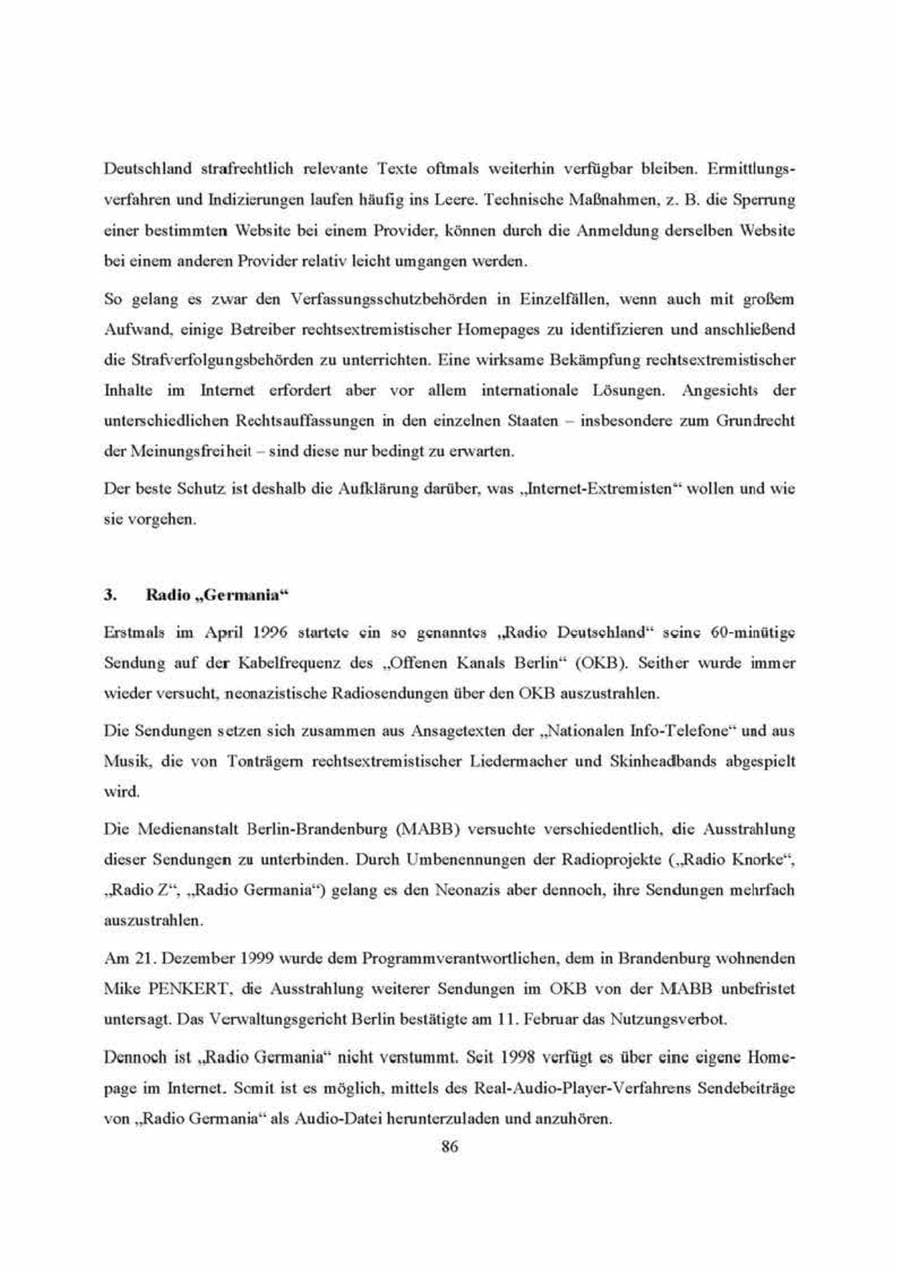 Seite 86 des Verfassungsschutzbericht 2000 Brandenburg