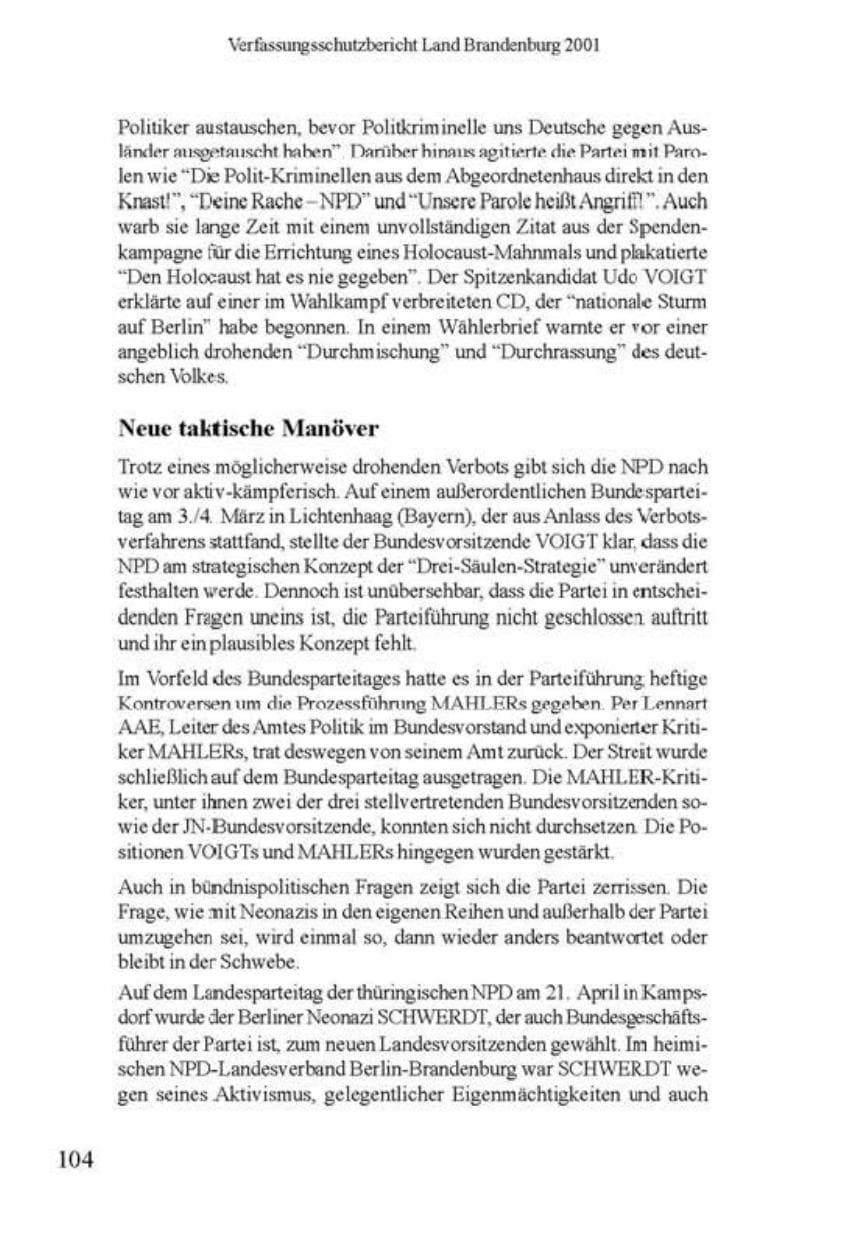 Seite 108 des Verfassungsschutzbericht 2001 Brandenburg
