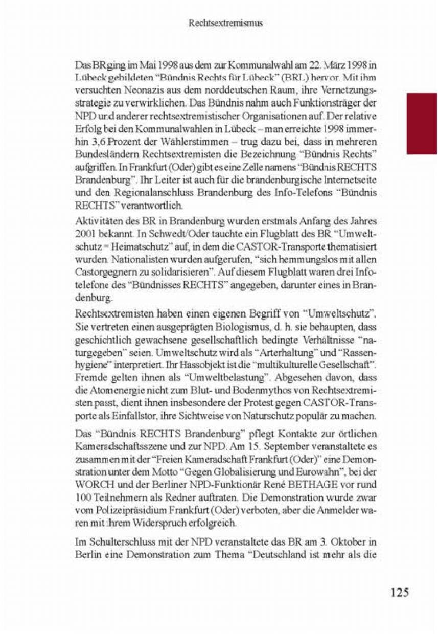 Seite 129 des Verfassungsschutzbericht 2001 Brandenburg