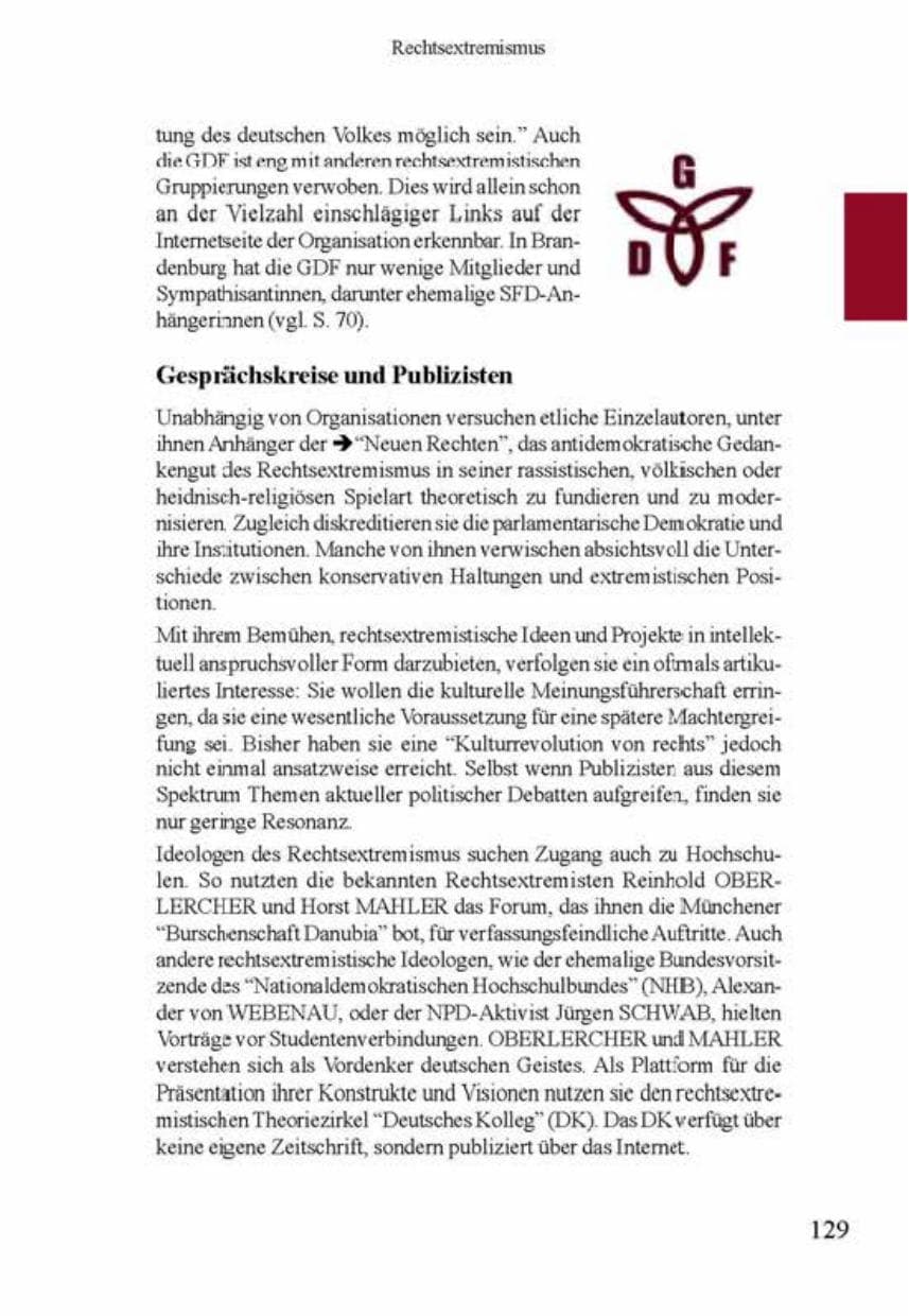 Seite 133 des Verfassungsschutzbericht 2001 Brandenburg