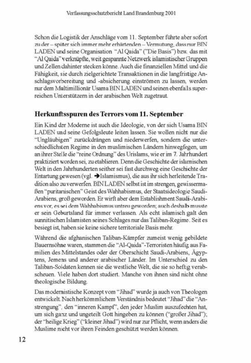 Seite 16 des Verfassungsschutzbericht 2001 Brandenburg