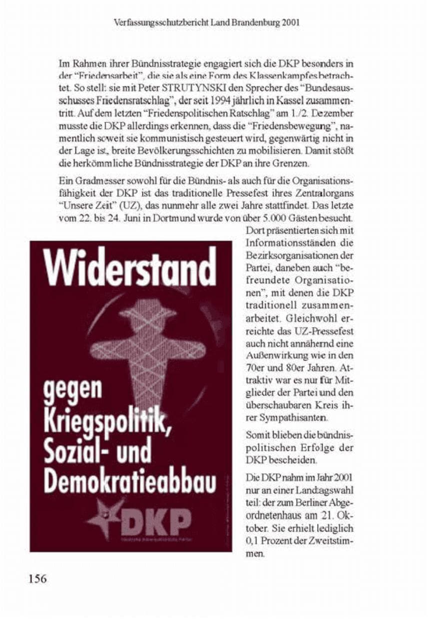 Seite 160 des Verfassungsschutzbericht 2001 Brandenburg