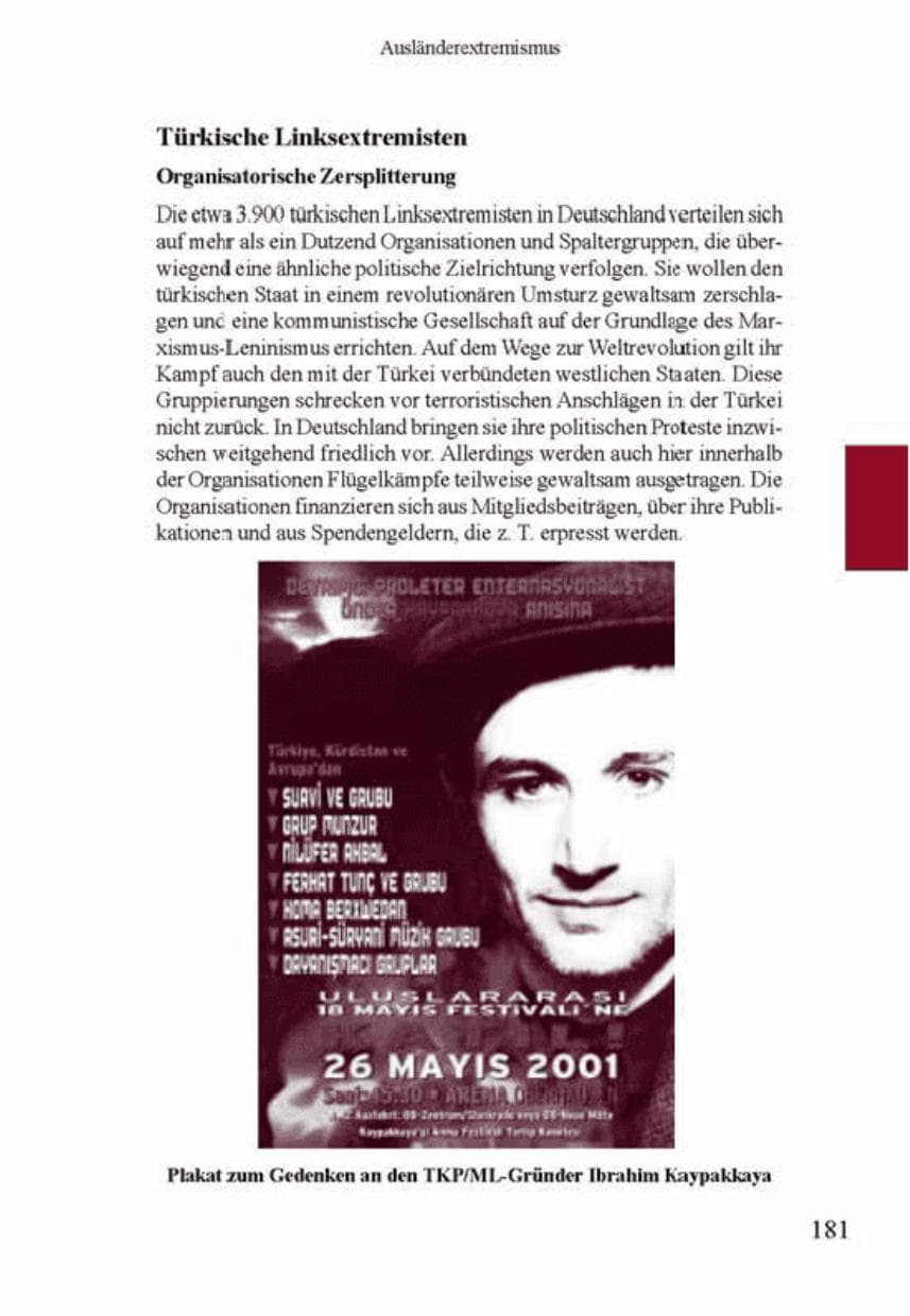 Seite 185 des Verfassungsschutzbericht 2001 Brandenburg