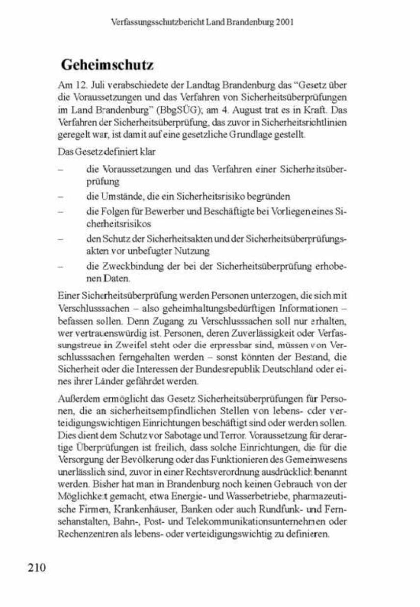 Seite 214 des Verfassungsschutzbericht 2001 Brandenburg