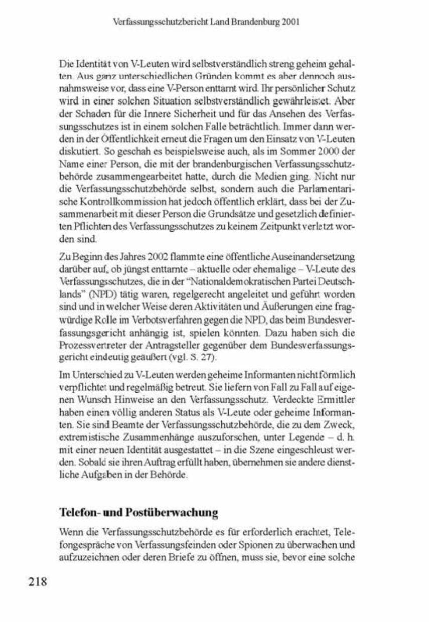 Seite 222 des Verfassungsschutzbericht 2001 Brandenburg
