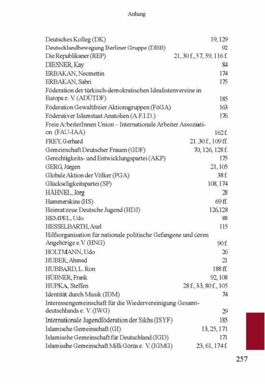 Seite 261 des Verfassungsschutzbericht 2001 Brandenburg