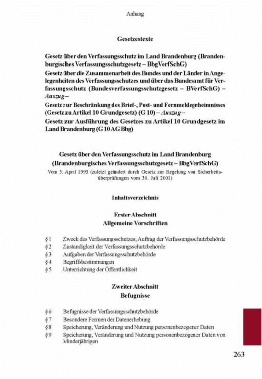 Seite 267 des Verfassungsschutzbericht 2001 Brandenburg