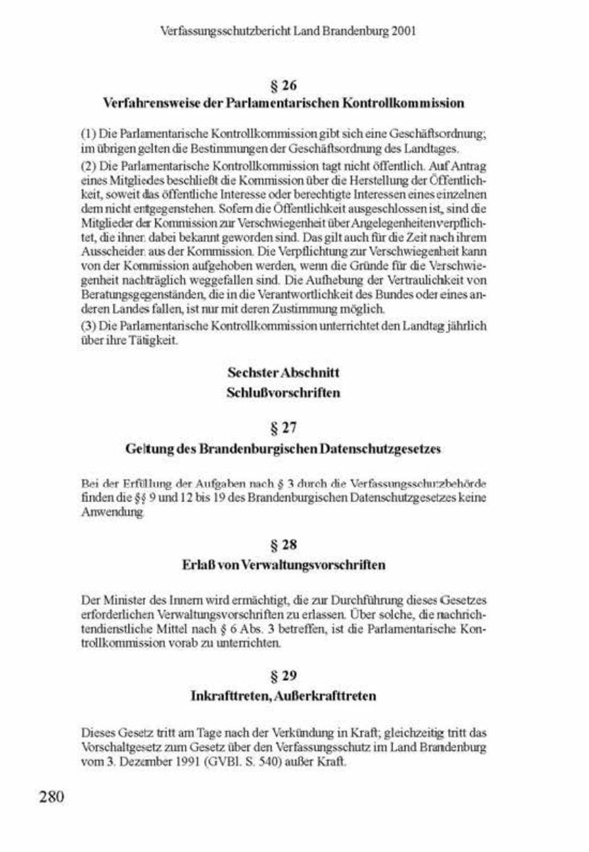 Seite 284 des Verfassungsschutzbericht 2001 Brandenburg