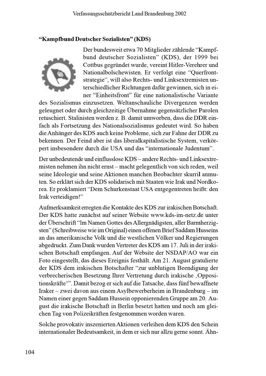 Seite 108 des Verfassungsschutzbericht 2002 Brandenburg