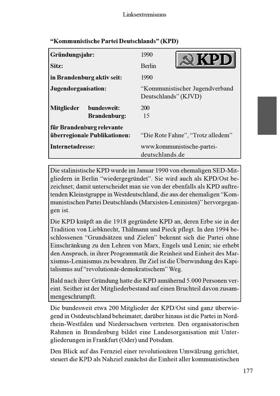 Seite 181 des Verfassungsschutzbericht 2002 Brandenburg