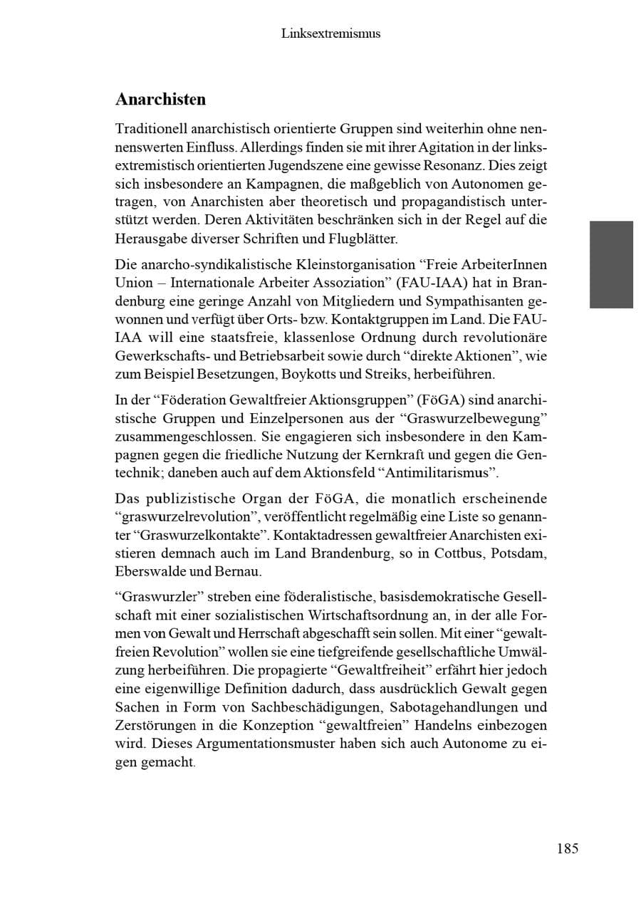 Seite 189 des Verfassungsschutzbericht 2002 Brandenburg