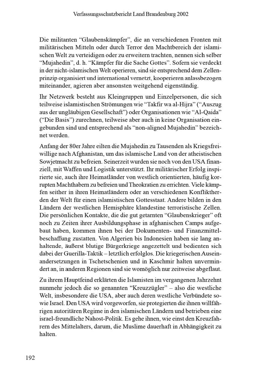 Seite 196 des Verfassungsschutzbericht 2002 Brandenburg