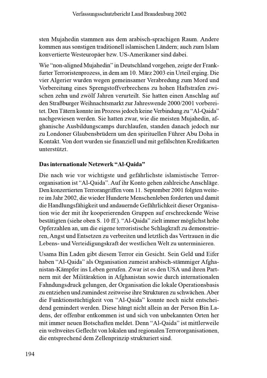Seite 198 des Verfassungsschutzbericht 2002 Brandenburg