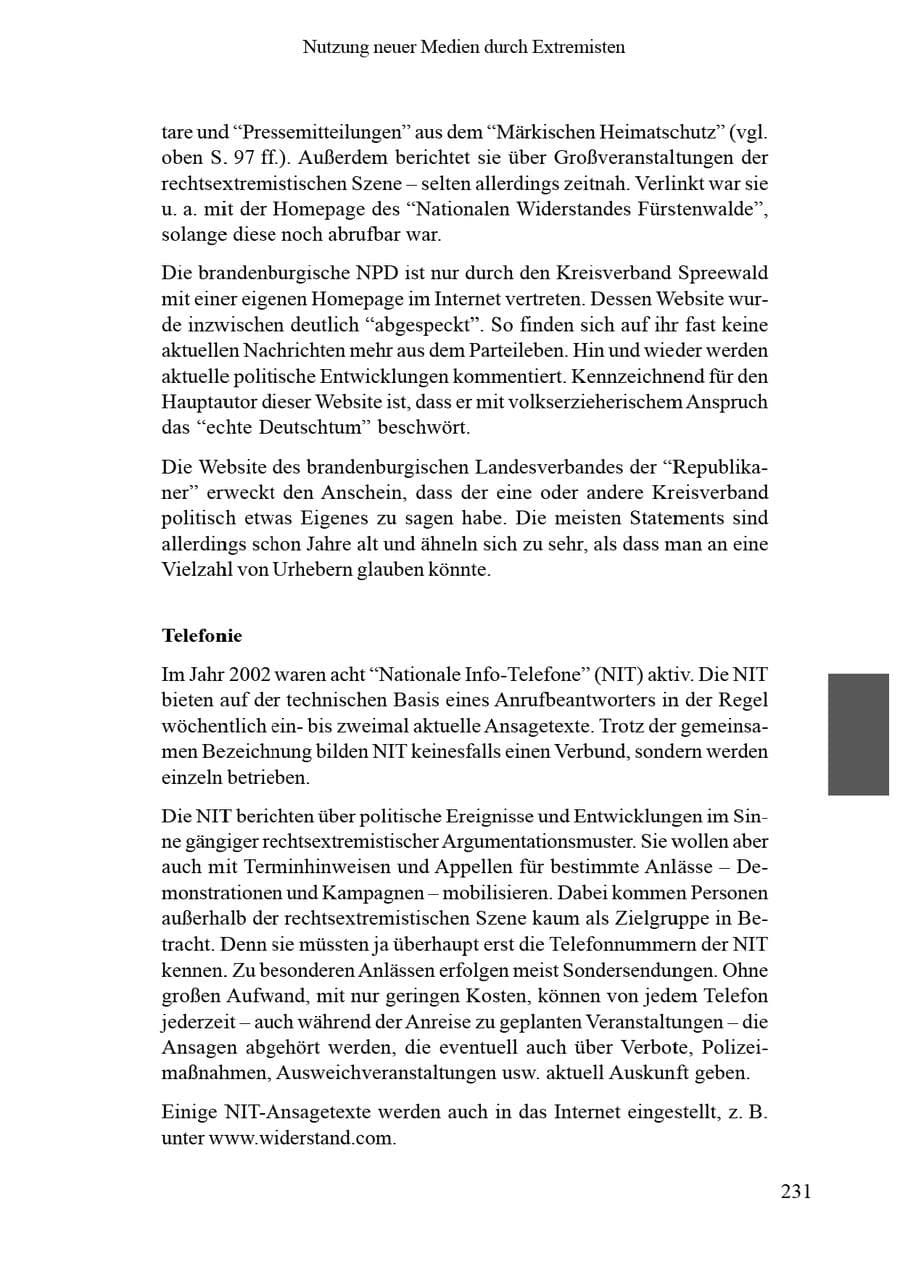 Seite 235 des Verfassungsschutzbericht 2002 Brandenburg