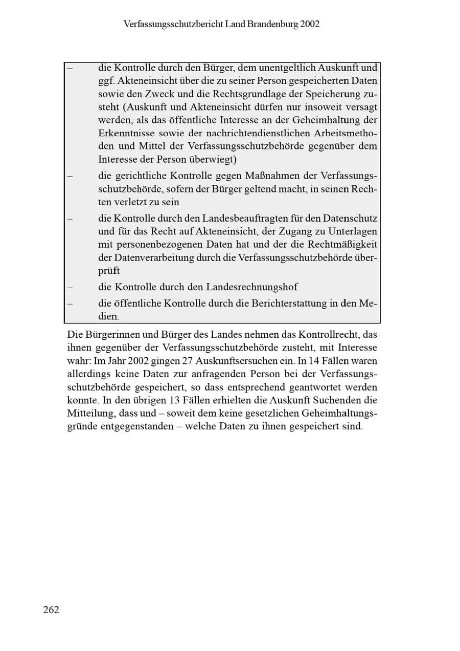 Seite 266 des Verfassungsschutzbericht 2002 Brandenburg