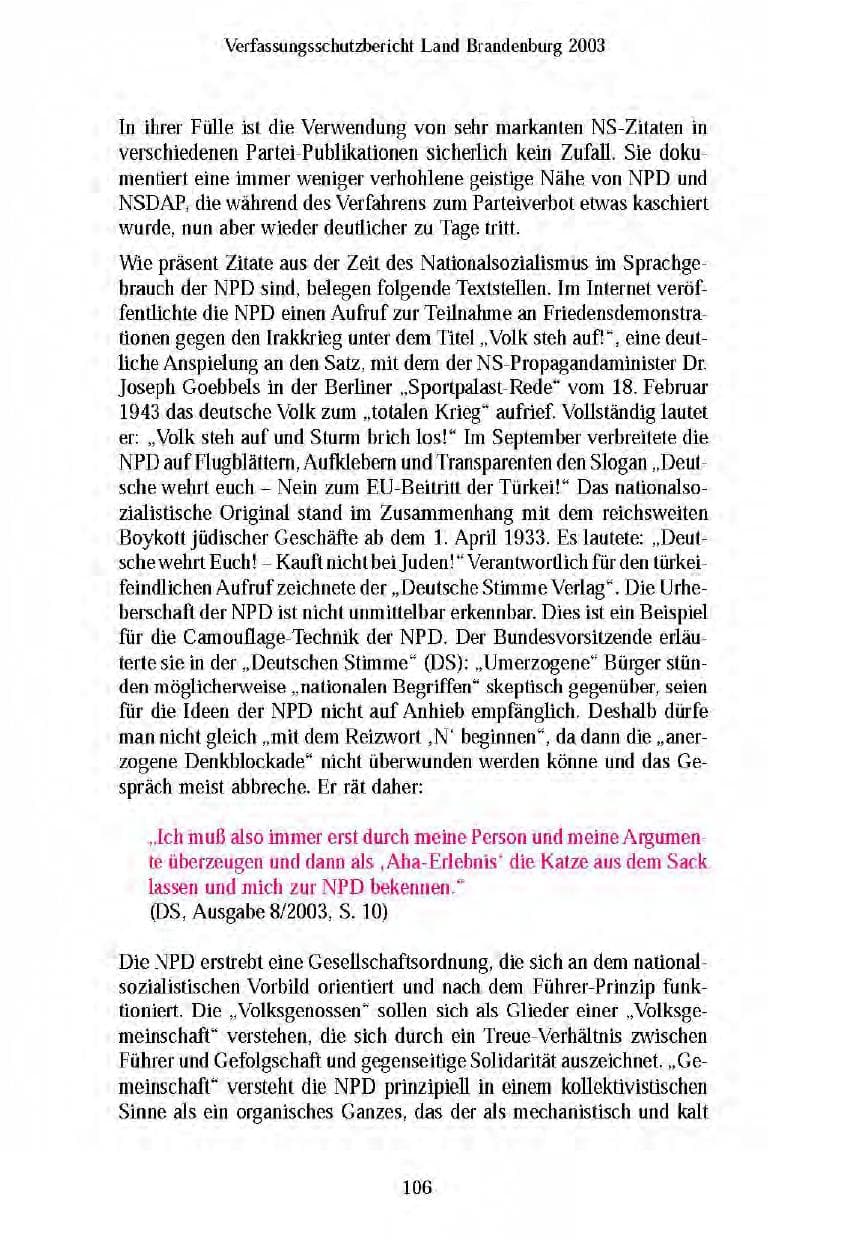 Seite 108 des Verfassungsschutzbericht 2003 Brandenburg