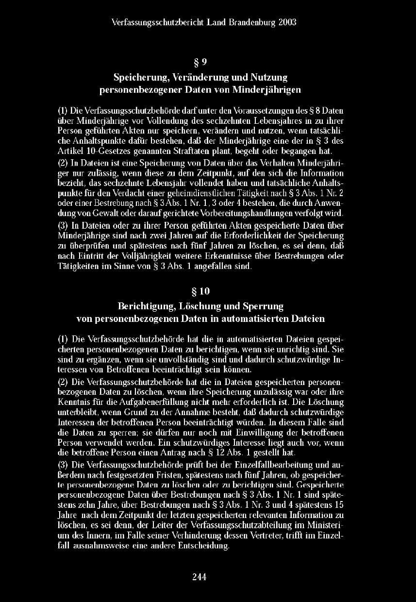 Seite 241 des Verfassungsschutzbericht 2003 Brandenburg