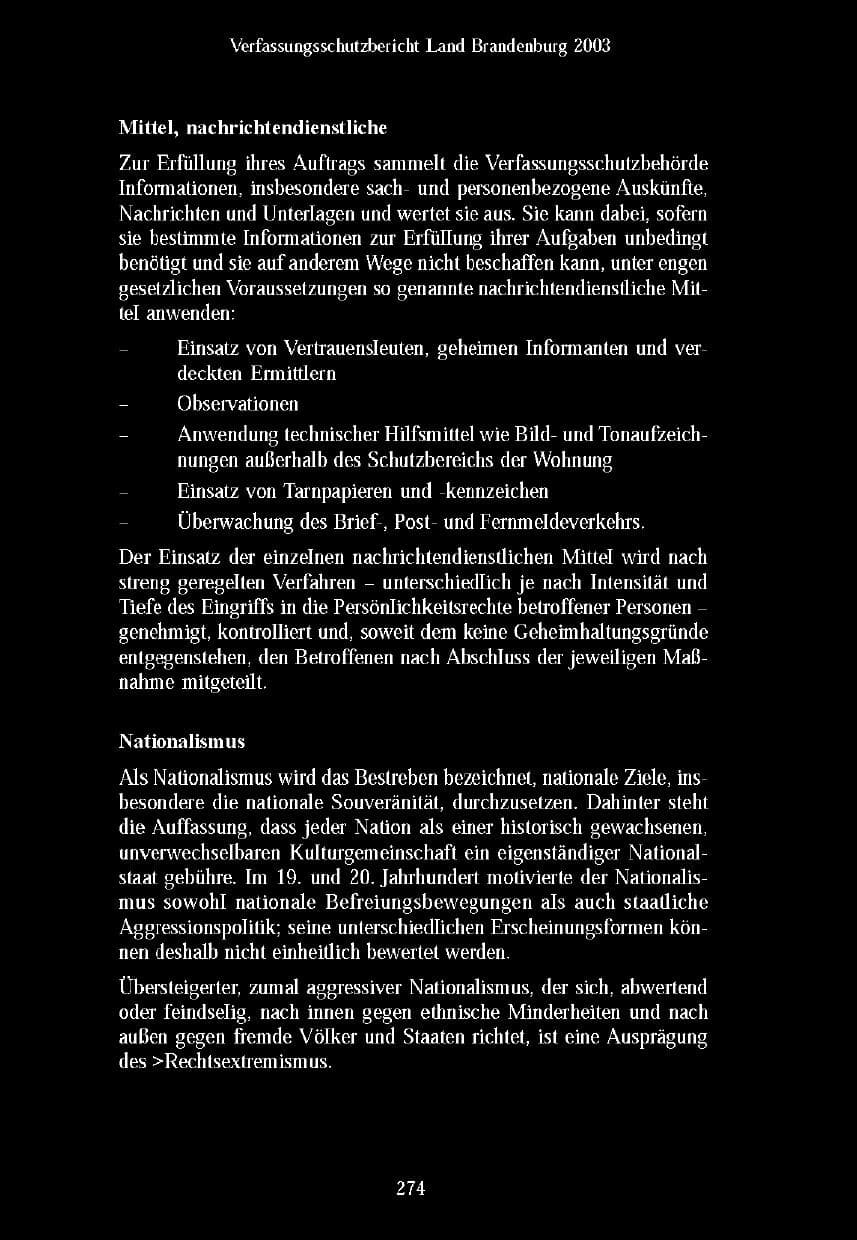 Seite 271 des Verfassungsschutzbericht 2003 Brandenburg