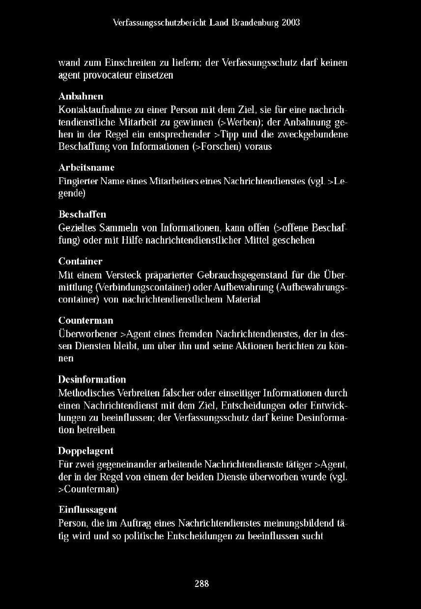 Seite 285 des Verfassungsschutzbericht 2003 Brandenburg