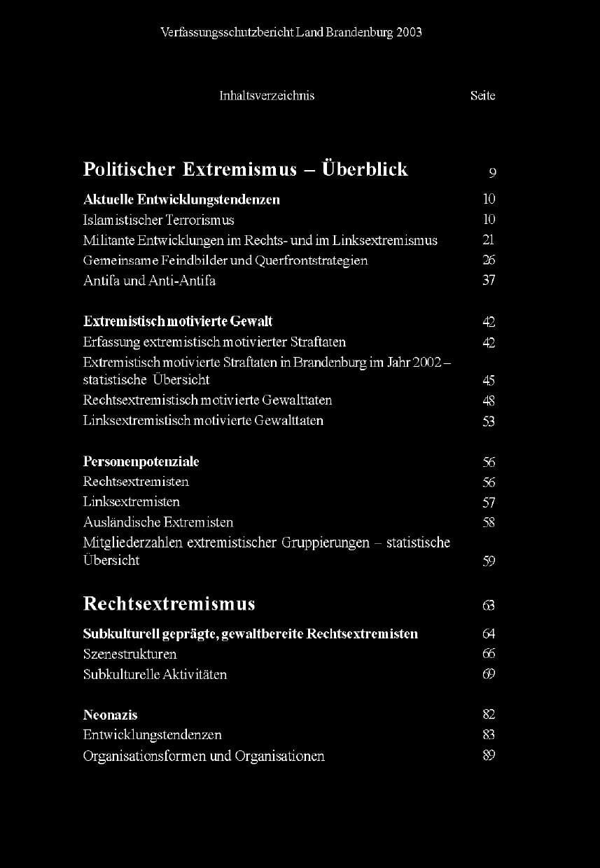 Seite 8 des Verfassungsschutzbericht 2003 Brandenburg