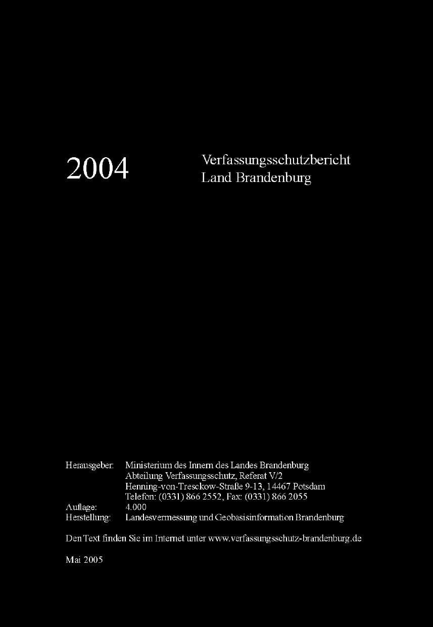 Seite 2 des Verfassungsschutzbericht 2004 Brandenburg