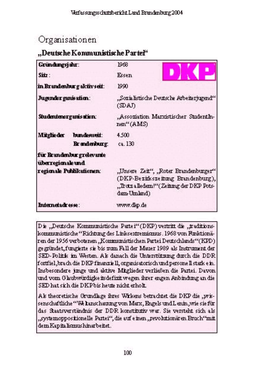 Seite 101 des Verfassungsschutzbericht 2004 Brandenburg