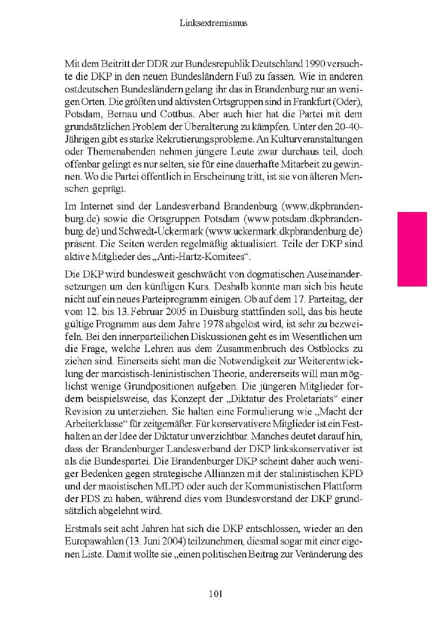 Seite 102 des Verfassungsschutzbericht 2004 Brandenburg