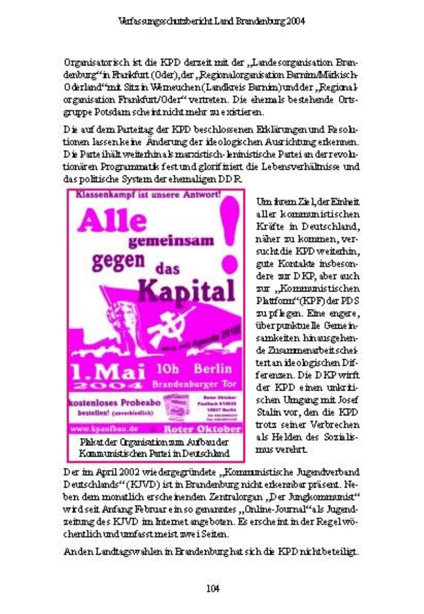 Seite 105 des Verfassungsschutzbericht 2004 Brandenburg