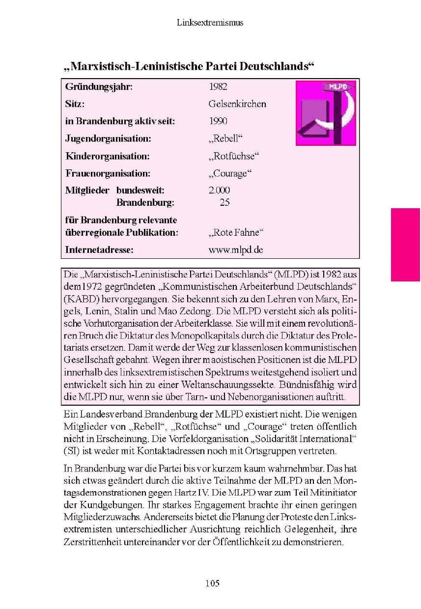 Seite 106 des Verfassungsschutzbericht 2004 Brandenburg