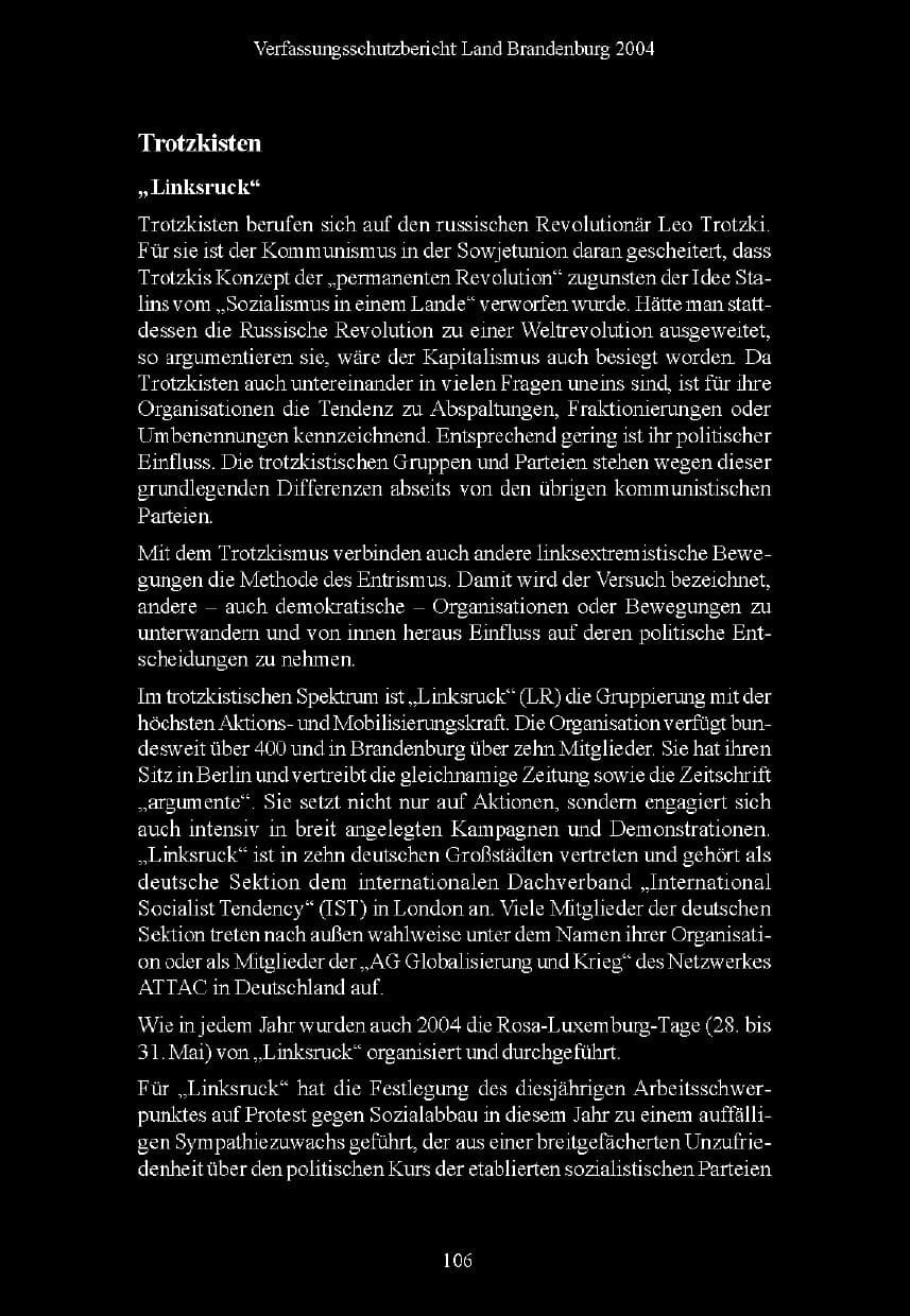Seite 107 des Verfassungsschutzbericht 2004 Brandenburg