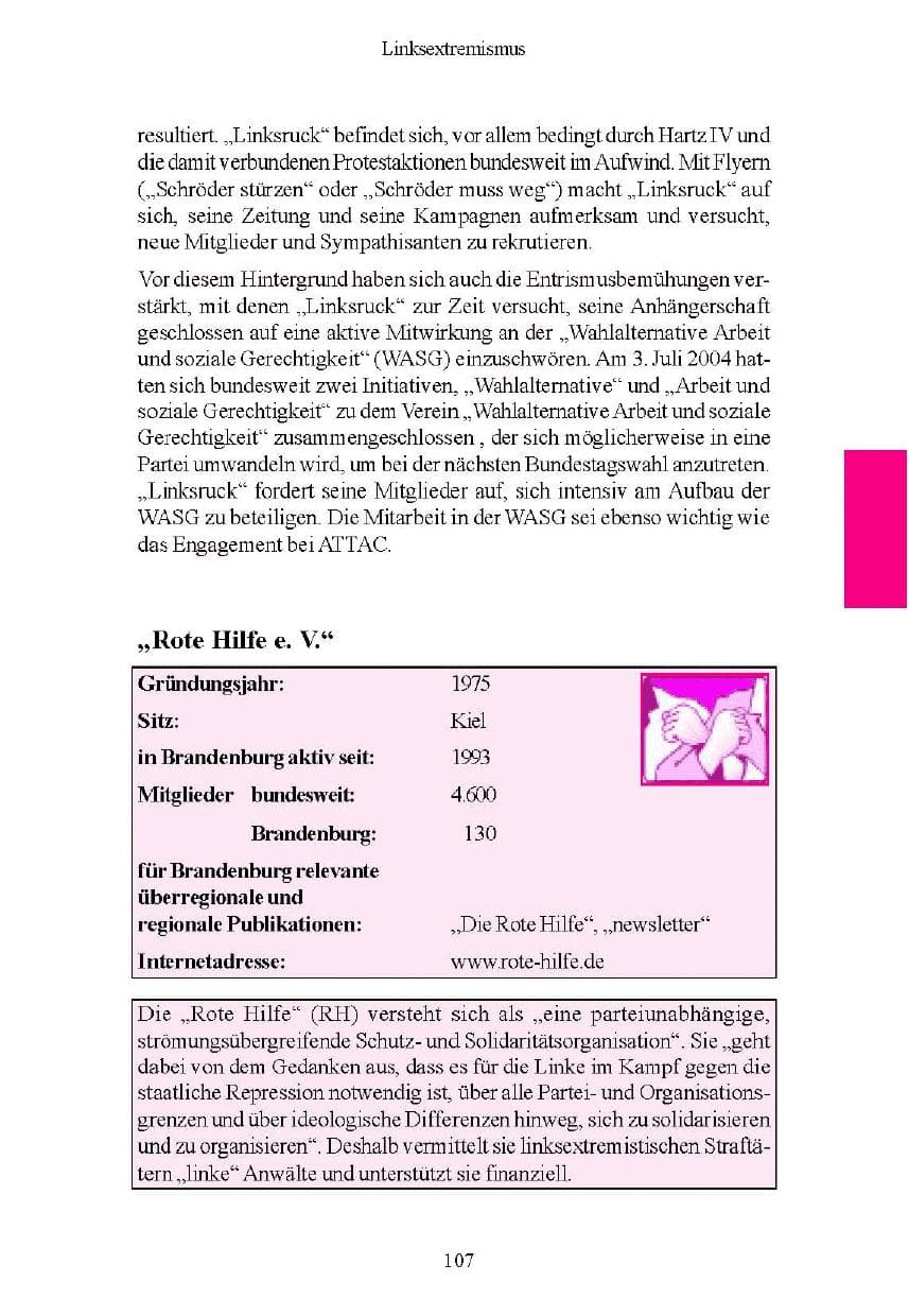 Seite 108 des Verfassungsschutzbericht 2004 Brandenburg