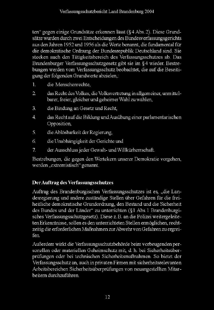 Seite 12 des Verfassungsschutzbericht 2004 Brandenburg