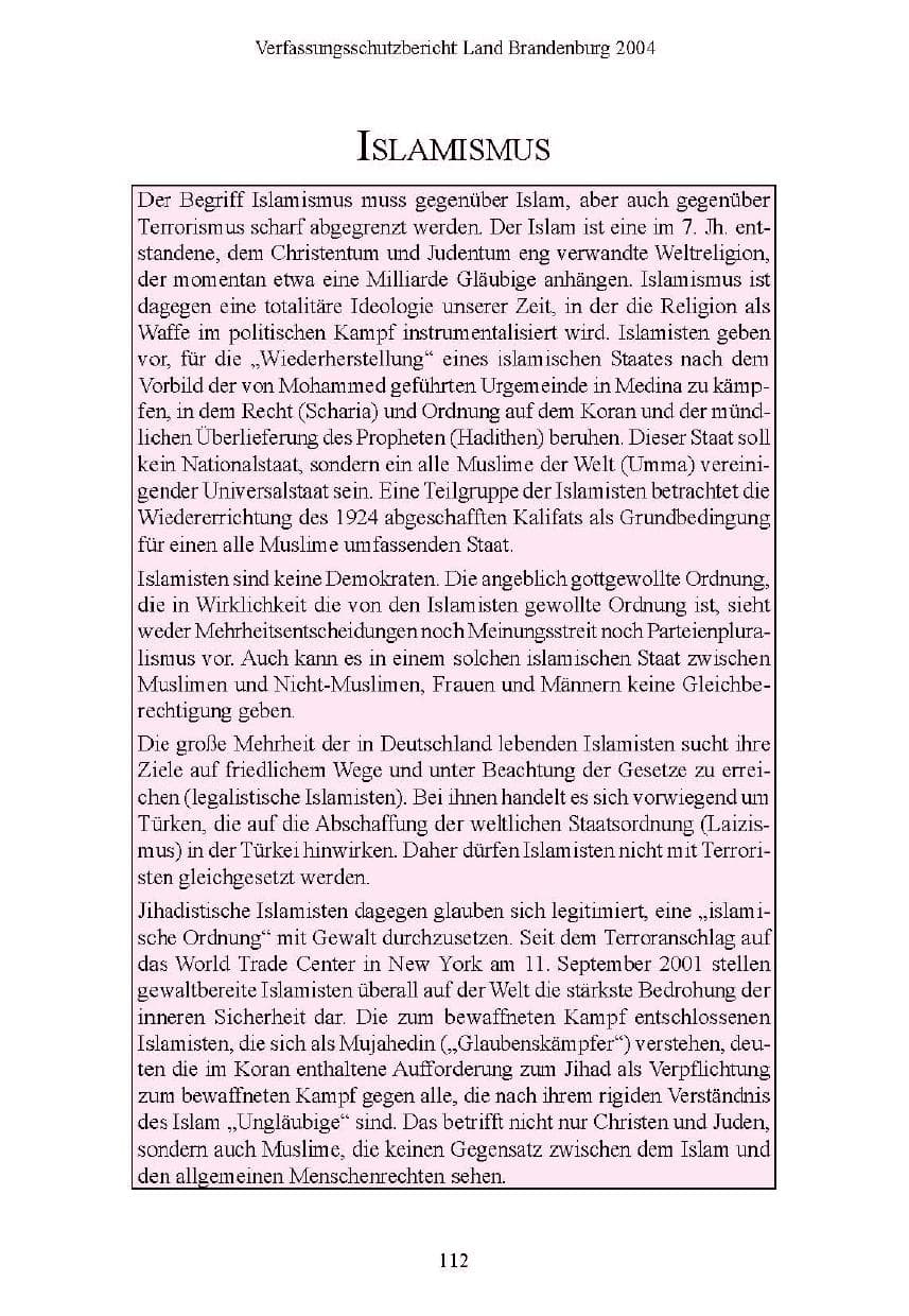 Seite 113 des Verfassungsschutzbericht 2004 Brandenburg