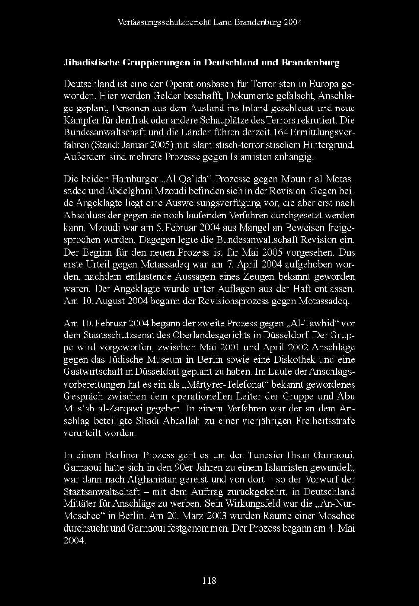 Seite 119 des Verfassungsschutzbericht 2004 Brandenburg