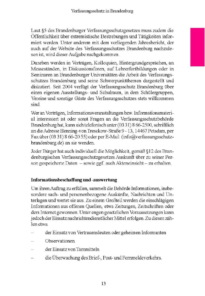 Seite 13 des Verfassungsschutzbericht 2004 Brandenburg