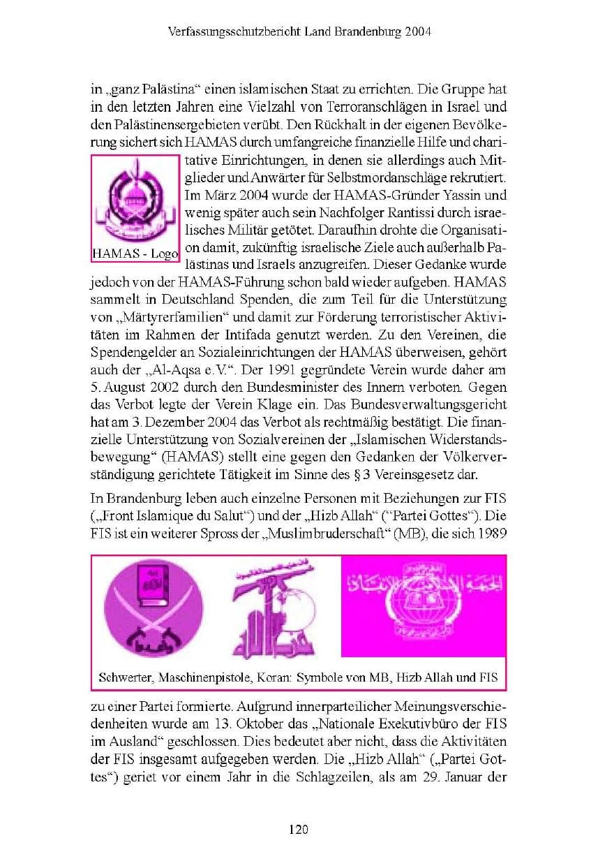 Seite 121 des Verfassungsschutzbericht 2004 Brandenburg